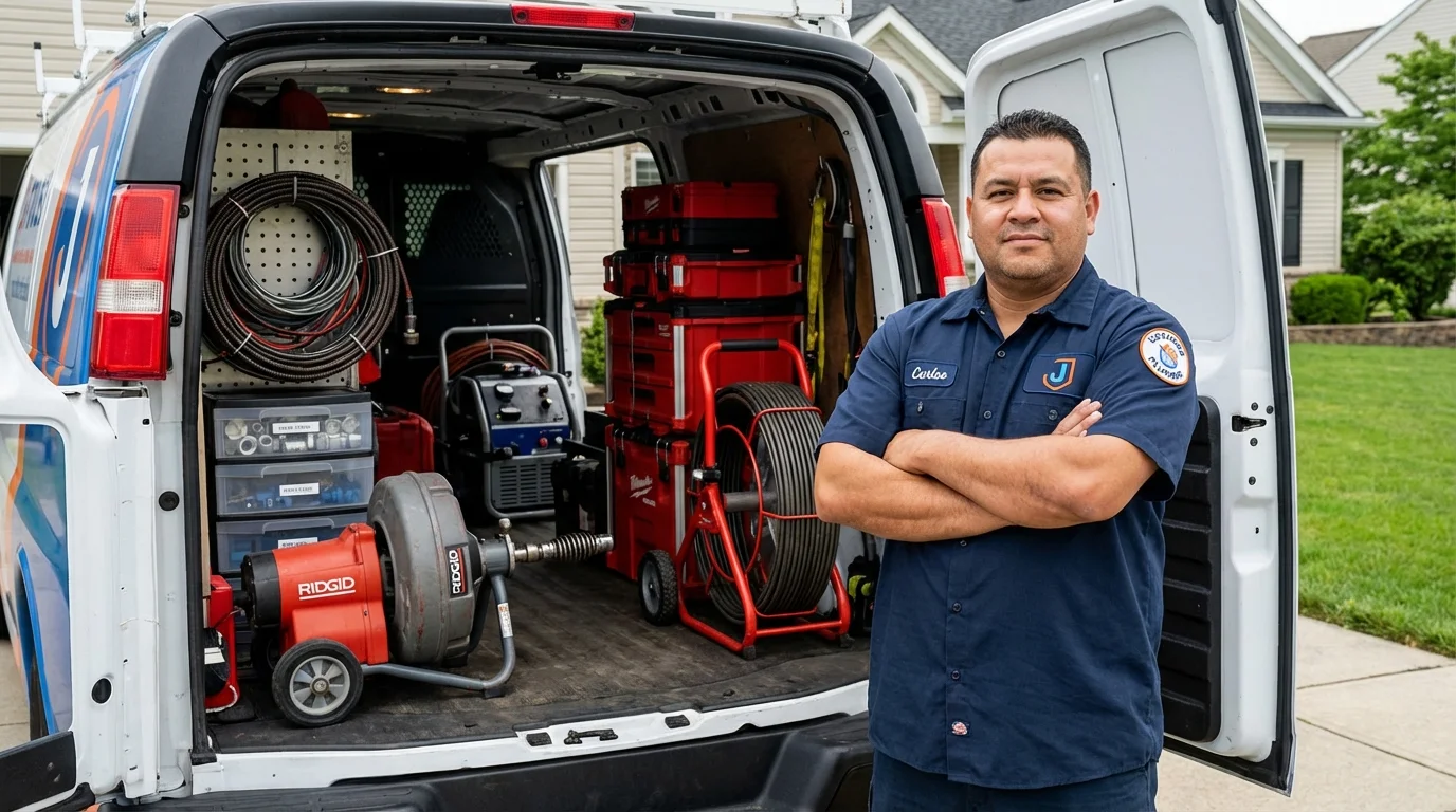 Professional drain cleaning equipment and Johns Plumbing LLC plumber in Malone