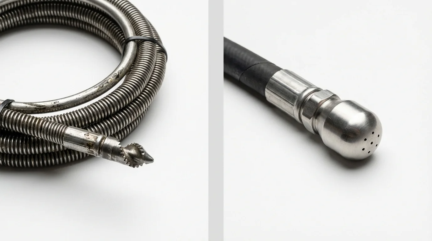 Drain snake cable and hydro jetting nozzle used for drain cleaning in Malone, NY