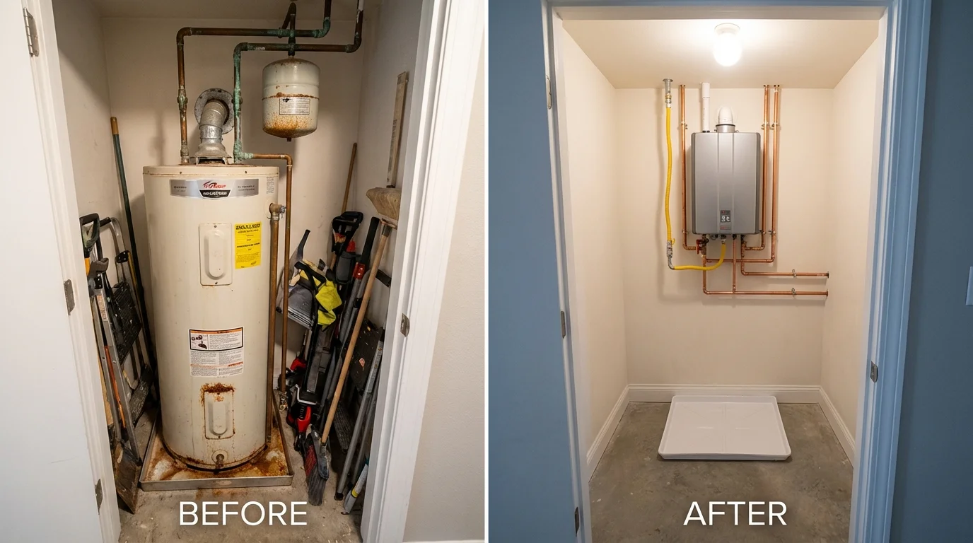 Tank water heater versus wall-mounted tankless unit comparison for Malone, NY homeowners