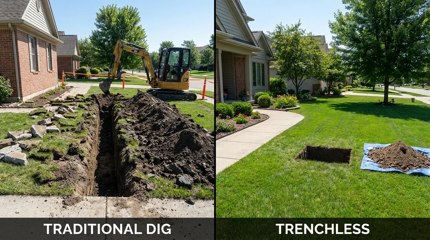Trenchless sewer repair with minimal yard damage versus traditional excavation in Malone, NY